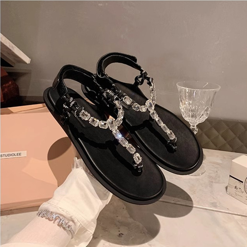 2024-summer-new-roman-style-flat-rhinestone-toe-thong-sandals-for-women 2024 Summer New Roman Style Flat Rhinestone Toe Thong Sandals for Women