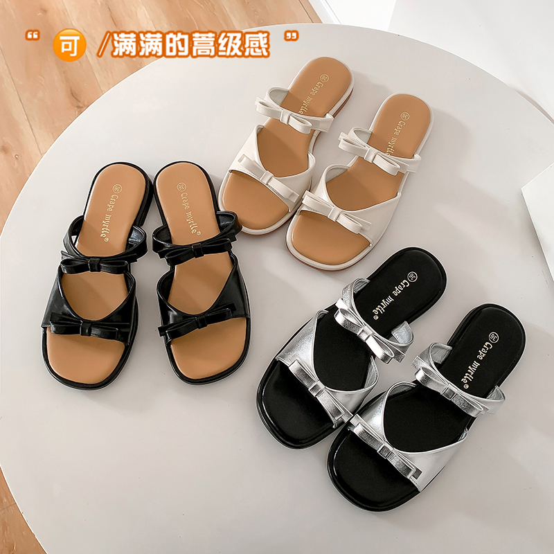 2024-summer-new-round-toe-bow-open-toe-beach-casual-sandals-women-real-leather 2024 Summer New Round Toe Bow Open Toe Beach Casual Sandals Women Real Leather