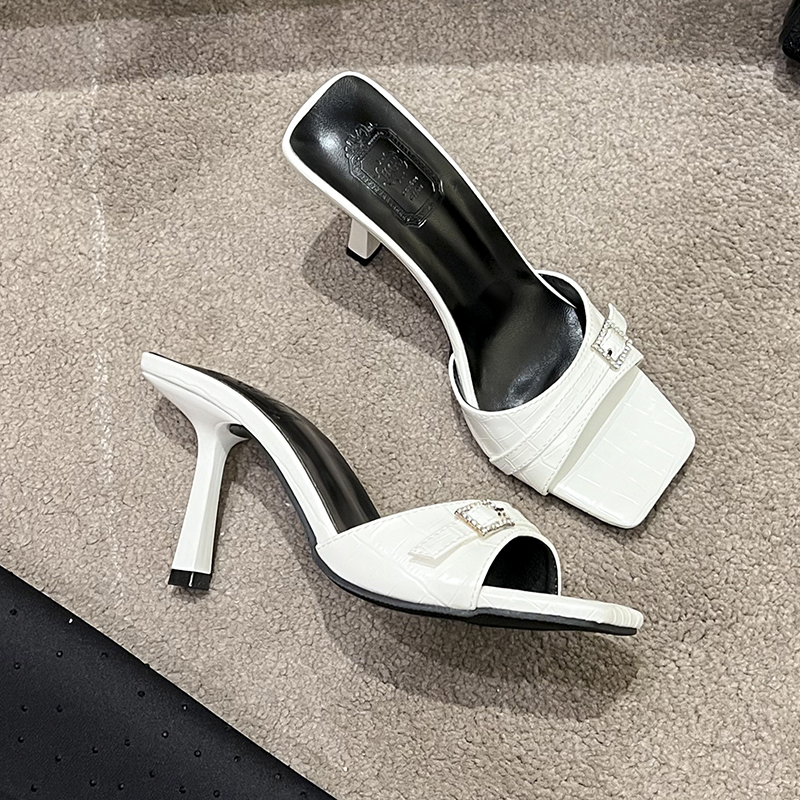 2026-new-square-toe-thin-heel-white-stone-pattern-one-strap-rhinestone-buckle-high-heel-sexy-fashion-sandals-slippers-for-women_3 2026 New Square Toe Thin Heel White Stone Pattern One-Strap Rhinestone Buckle High Heel Sexy Fashion Sandals Slippers for Women