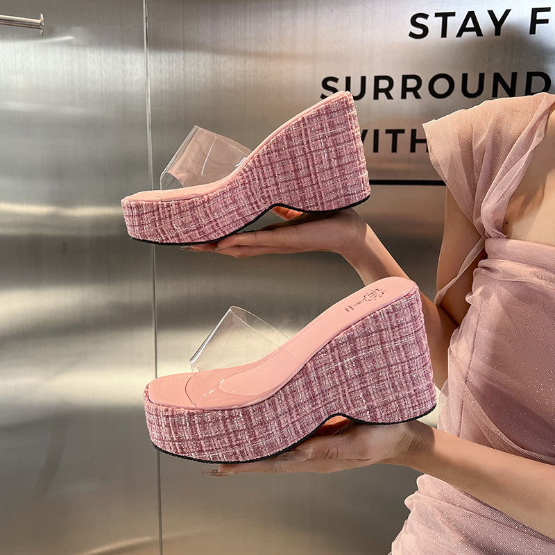 2026 Summer New Fashion Women's Platform Wedge Heel Sandals Non-slip Transparent High Heel Slippers