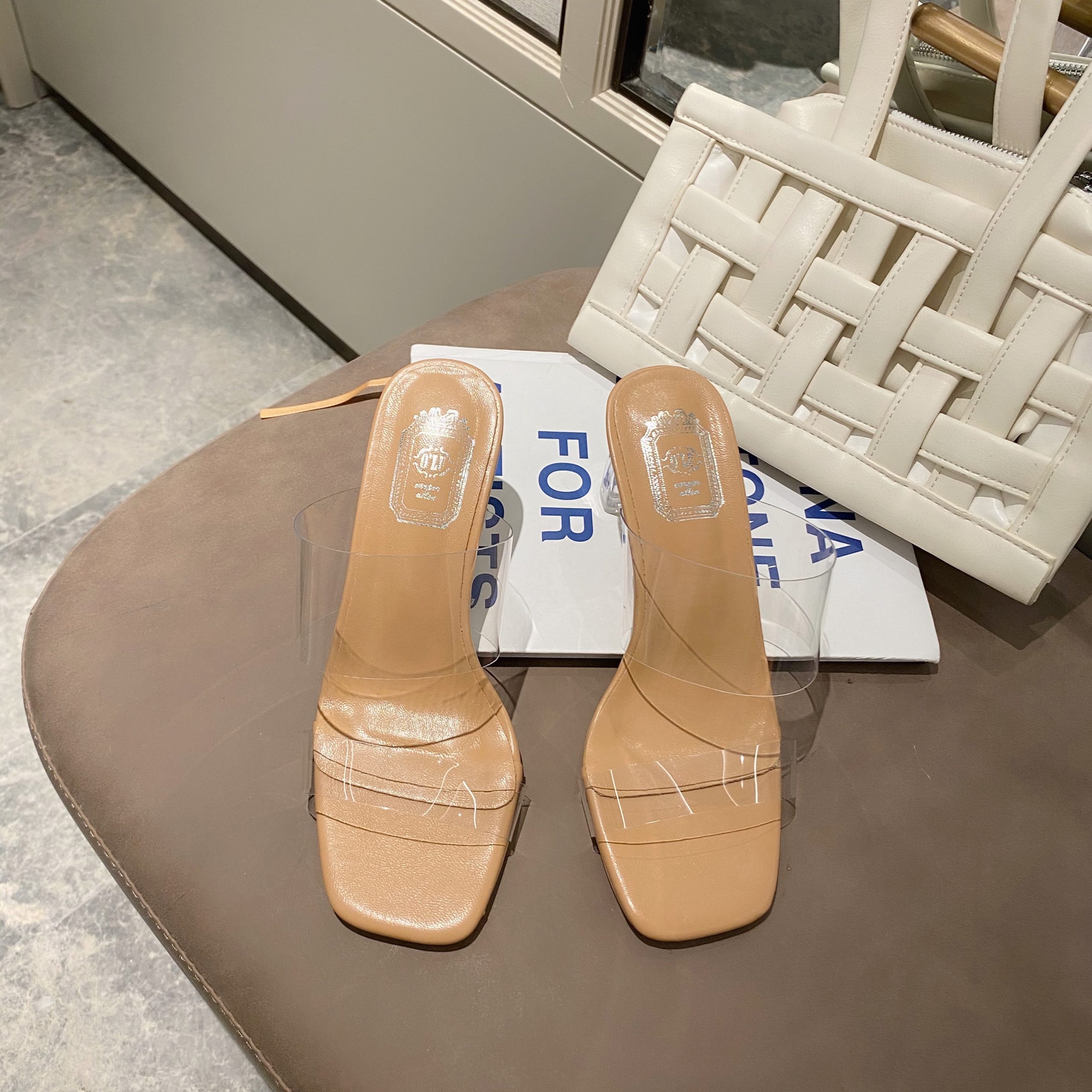 2026 Summer New Ins Style One-Strap Open Toe Slippers Transparent Chunky Heel High Heel Sandals for Women