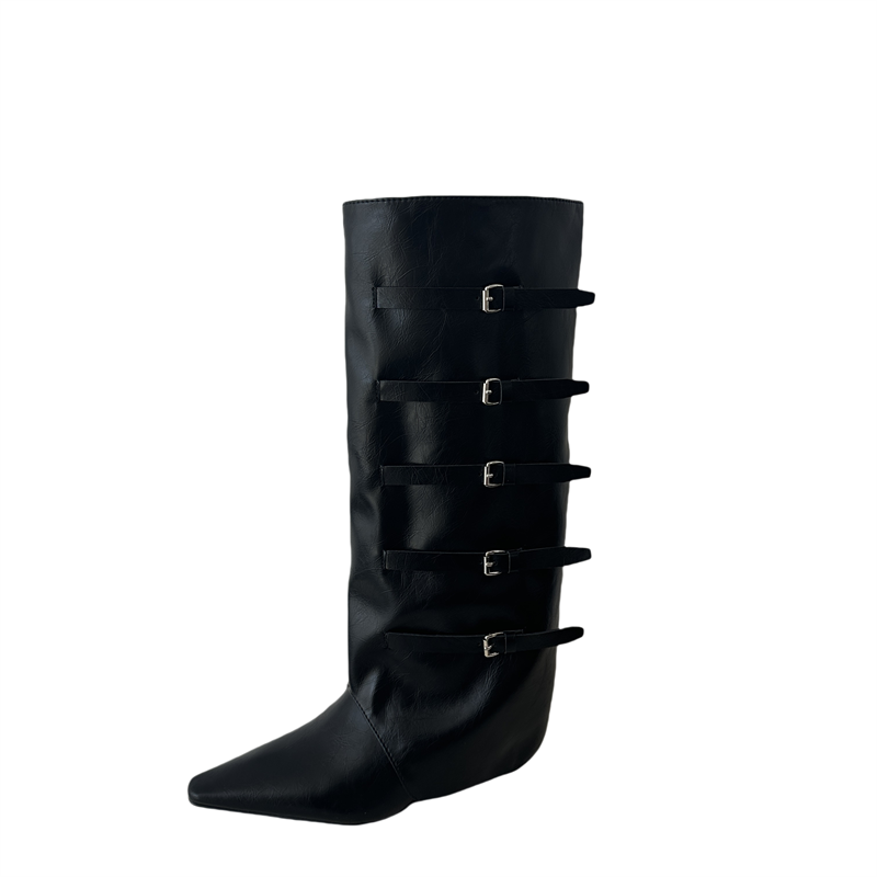 niche-design-french-style-pointed-toe-high-heel-trousers-boots-women-vintage-belt-buckle-long-shaft-wedge-knight-boots_4 Niche Design French Style Pointed Toe High Heel Trousers Boots Women Vintage Belt Buckle Long Shaft Wedge Knight Boots