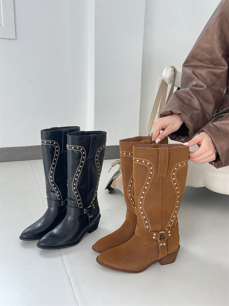 vintage-style-cowhide-belt-buckle-pointed-toe-chunky-heel-riding-boots-for-women-new-wide-calf-slim-fit-over-knee-boots Vintage Style Cowhide Belt Buckle Pointed Toe Chunky Heel Riding Boots for Women New Wide Calf Slim Fit Over Knee Boots